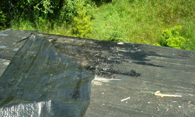 There was standing water underneath the metal roof.